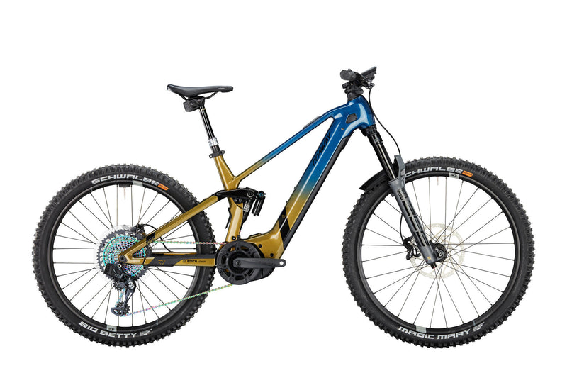 Afbeelding laden in galerijviewer, Conway elektrische mtb full-suspension xyron s 9.9 mx carbon mod. 23 ebike conw. xyron s 9.9 29 43 full sus. blue br.