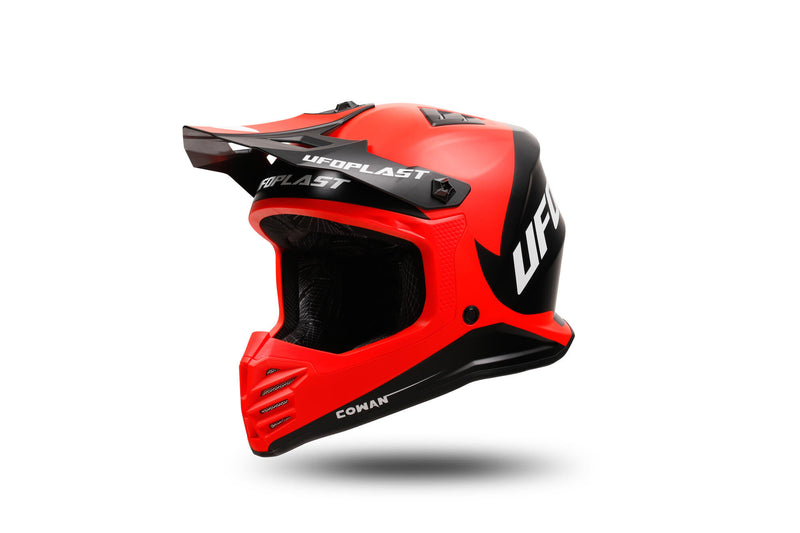 Afbeelding laden in galerijviewer, Ufo plast kinder crosshelm korey , uitneembaar helmet ufo plst korey s black red