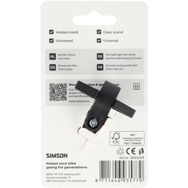 Afbeelding laden in galerijviewer, Simson fietsbel mini 32mm vaste kunststof bevestiging zwart