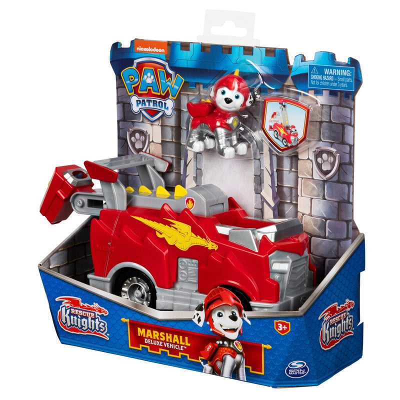 Afbeelding laden in galerijviewer, Paw Patrol Rescue Knights Marshall + Deluxe Voertuig