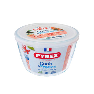 Afbeelding laden in galerijviewer, Pyrex cook and freeze ronde glazen vershoudschaal met deksel 1.1l