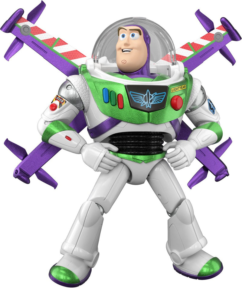 Afbeelding laden in galerijviewer, Mattel disney en pixar toy story vliegstand hi-tech editie - buzz lightyear op een schaal van 30 cm en 35+ geluiden - nederlands