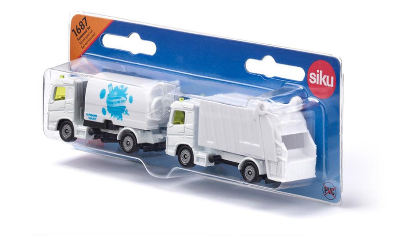 Afbeelding laden in galerijviewer, Siku set gemeentewerken veegwagen en vuilniswagen 1:87 nr 1687