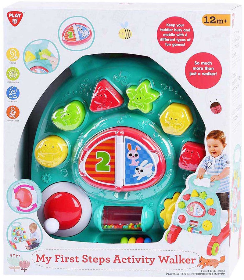 Afbeelding laden in galerijviewer, Playgo activiteiten loopwagen kunststof met leerzaam paneel speelgoed.