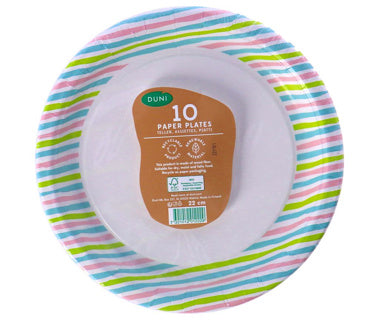 Afbeelding laden in galerijviewer, Duni papieren borden stripes multi ø22cm pak a 10 stuks