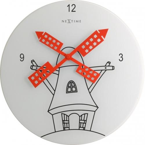 Afbeelding laden in galerijviewer, Nextime klok 8807 windmil, ø30 cm, wall, white black red