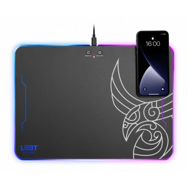 Afbeelding laden in galerijviewer, L33t gaming 160378 kvennavagn rgb hard gaming mat w qi charge, 355 x 255 x 5.8 mm, black