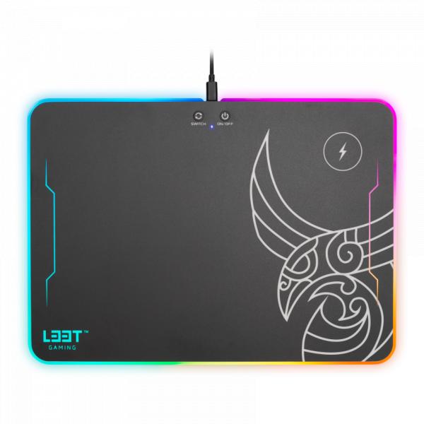 Afbeelding laden in galerijviewer, L33t gaming 160378 kvennavagn rgb hard gaming mat w qi charge, 355 x 255 x 5.8 mm, black