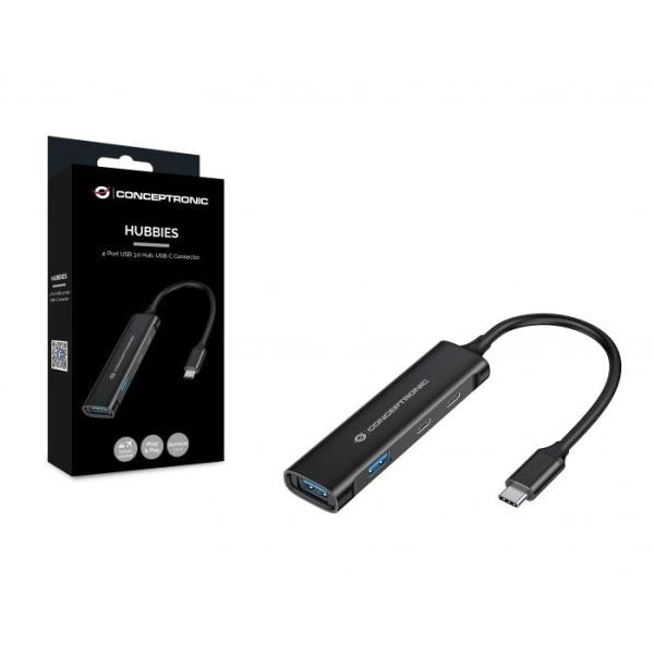 Afbeelding laden in galerijviewer, Conceptronic hubbies12b hubbies 4-port usb 3.0 hub, 2 usb-c 2 usb-a ports, aluminum case, usb-c