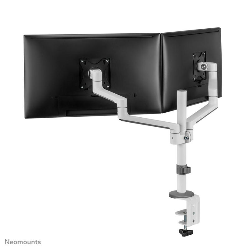 Afbeelding laden in galerijviewer, Neomounts ds60-425wh2 desk-mount, 2x 27 inch 8kg, tilt rotate swivel, 100x100 mm, white