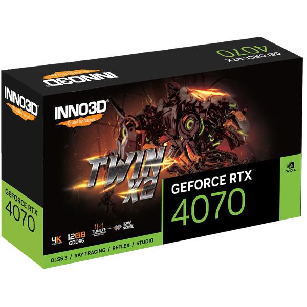 Afbeelding laden in galerijviewer, Inno3d inno3d n40702-12d6-179063n geforce rtx 4070 gddr6 twin x2, 12gb, gddr6, 192-bit, 2475 sp, 20gbps,