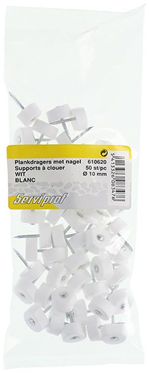 Afbeelding laden in galerijviewer, Mack 1013740 - 50 plankdragers + nagel wit ø 10 mm | 10 stuks