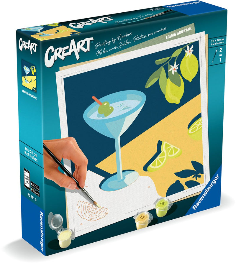 Afbeelding laden in galerijviewer, Ravensburger schilderen op nummer creatief pakket citroen canvas 20x20 cm.