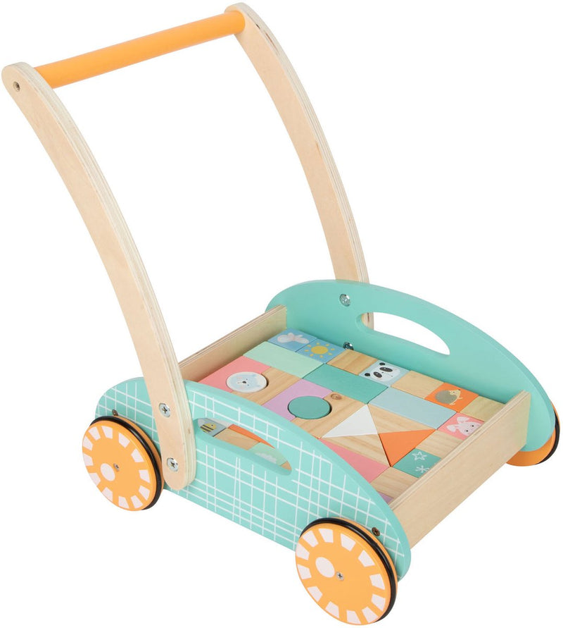 Afbeelding laden in galerijviewer, Small foot - houten baby walker loopwagen met blokken pastel, 35dlg.