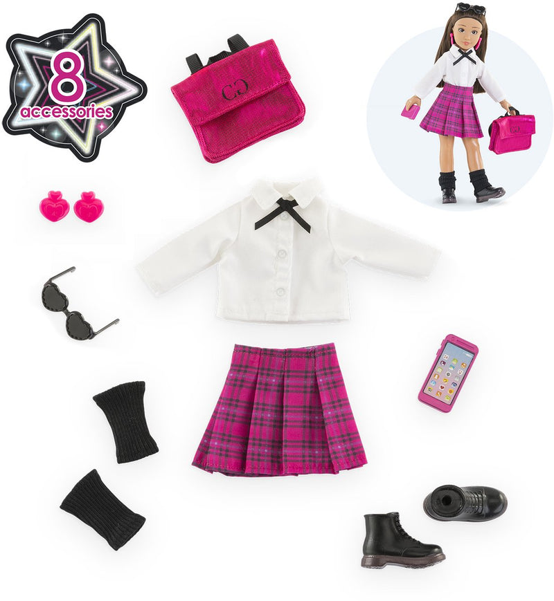 Afbeelding laden in galerijviewer, Corolle girls engelse student poppenkleren - mode accessoires set 28 cm.