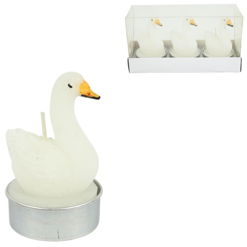 Afbeelding laden in galerijviewer, Theelicht zwaan wit 6,5cm set van 3