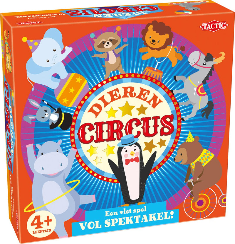 Afbeelding laden in galerijviewer, Tactic dierencircus – bordspel – familiespel – extra groot speelbord van 60 cm doorsnede – 5 houten dieren – 4 grote verzameltenten van 24x24 cm - vanaf 4 jaar