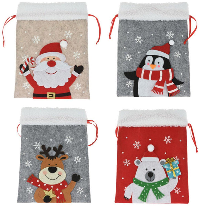Afbeelding laden in galerijviewer, Koopman vilten zakje kerstfiguur cadeauzakje kerst multi kleuren 26x21 cm.