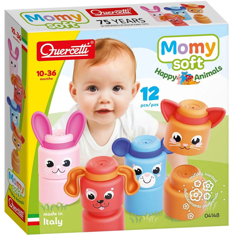 Afbeelding laden in galerijviewer, Quercetti bouwset momy soft dieren - 12 zachte blokken voor baby's.