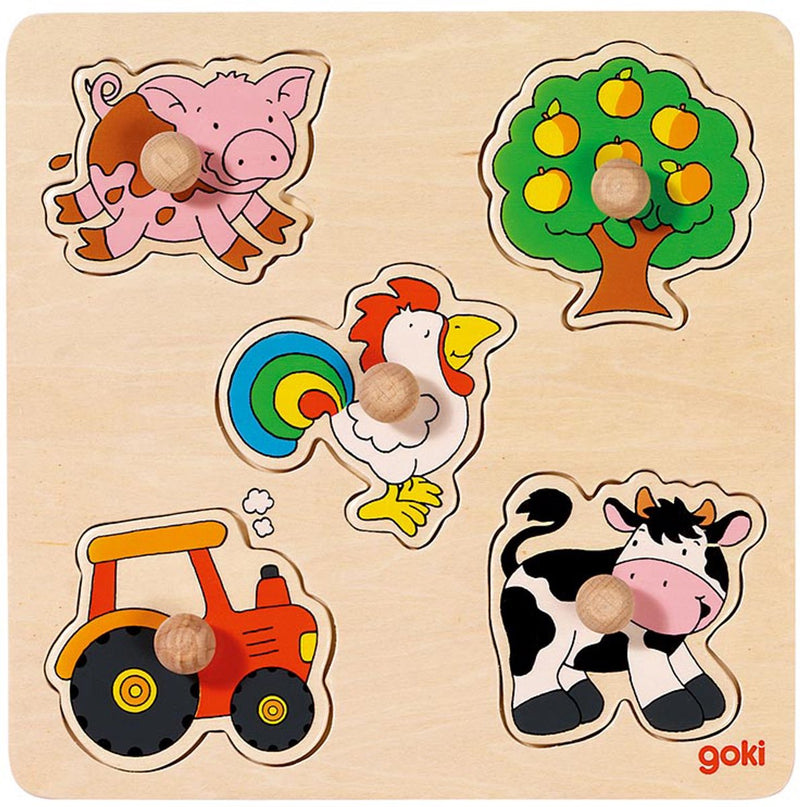 Afbeelding laden in galerijviewer, Goki houten noppenpuzzel boerderij
