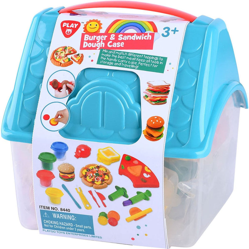 Afbeelding laden in galerijviewer, Playgo hamburger en sandwich kleiset in opbergdoos - 4 kleipotjes