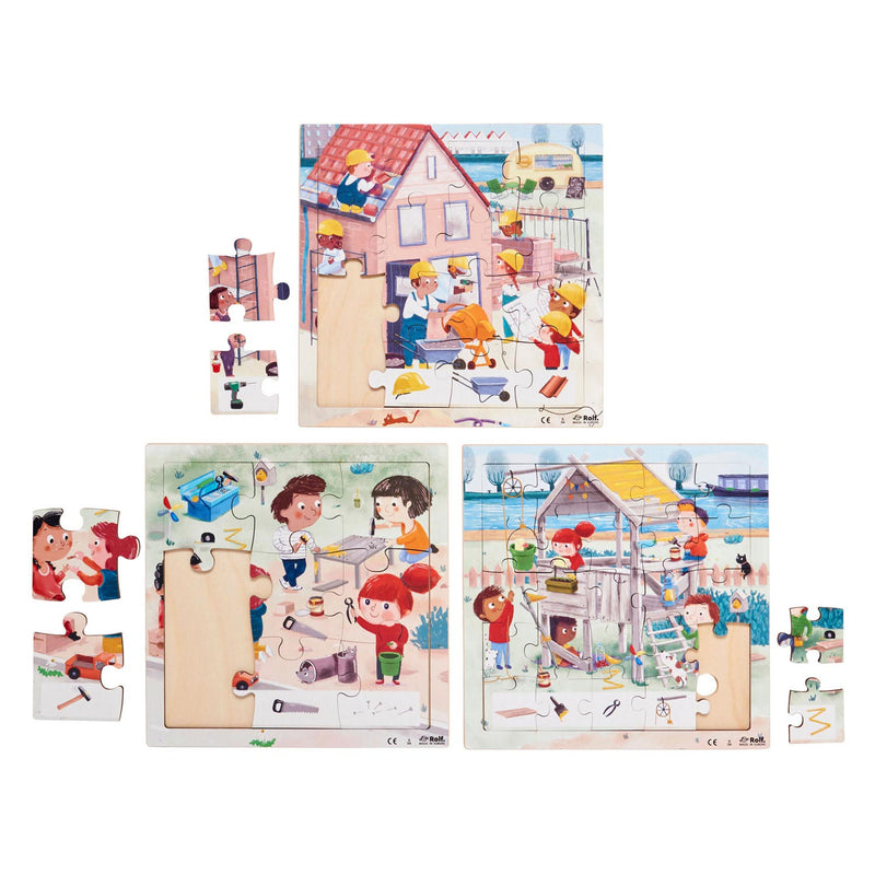Afbeelding laden in galerijviewer, Rolf - houten legpuzzel serie wonen, set van 3
