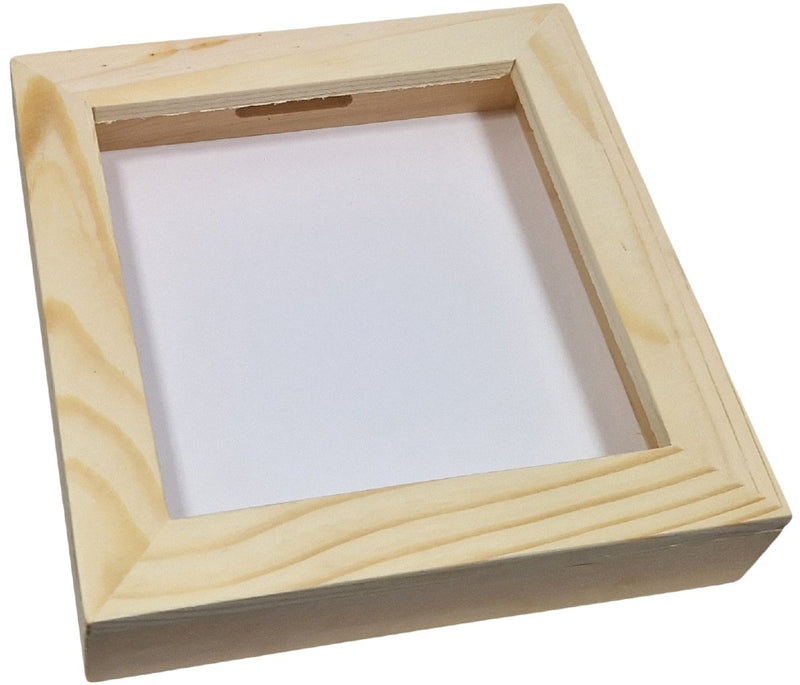 Afbeelding laden in galerijviewer, Playwood houten spaarpot plexiglas met witte achterkant middel