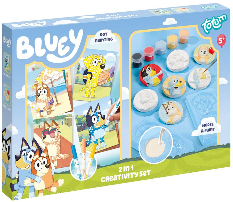 Afbeelding laden in galerijviewer, Totum bluey 2 in 1 knutselset gips gieten en stempelkaarten maken - creatief speelgoed vanaf 5 jaar - cadeautip knutselen kleuters jongens en meisjes