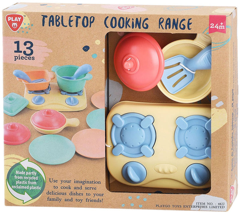 Afbeelding laden in galerijviewer, Playgo tafelblad kookfornuis met accessoires speelset - 13dlg.