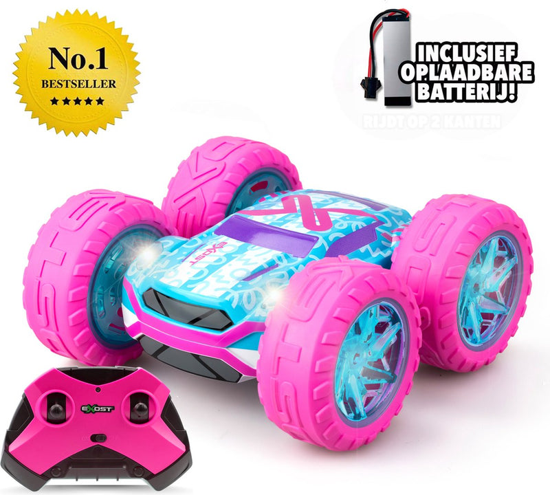 Afbeelding laden in galerijviewer, Exost rc 360 cross flash stuntauto roze 1:18 - flashing wheels - incl. oplaadbare batterij - rc auto