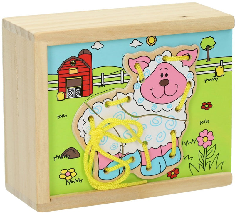Afbeelding laden in galerijviewer, Lobbes houten rijgpuzzel boerderij, set van 4