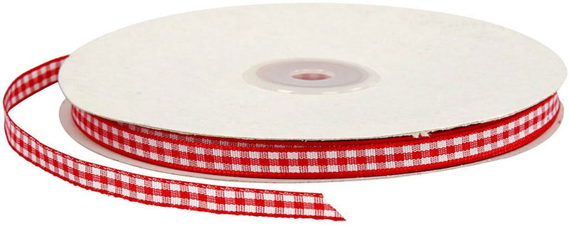 Afbeelding laden in galerijviewer, Creativ company geruit lint, b: 6 mm, rood wit, 50 m