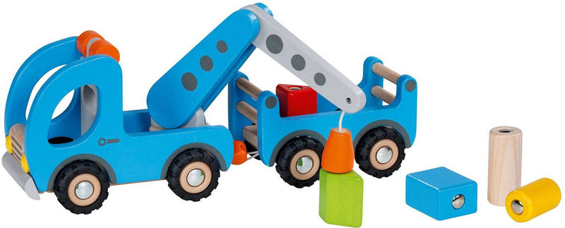 Afbeelding laden in galerijviewer, Goki houten takelwagen met aanhanger