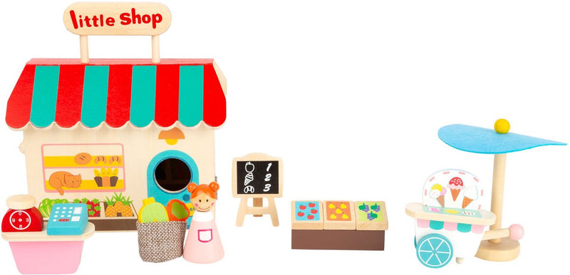 Afbeelding laden in galerijviewer, Small foot - houten meeneem speelwinkel poppenhuis, 15dlg.