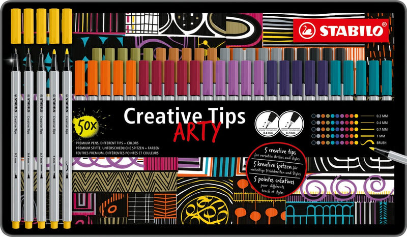 Afbeelding laden in galerijviewer, Stabilo creative tips arty pennen in metalen etui - 50dlg.