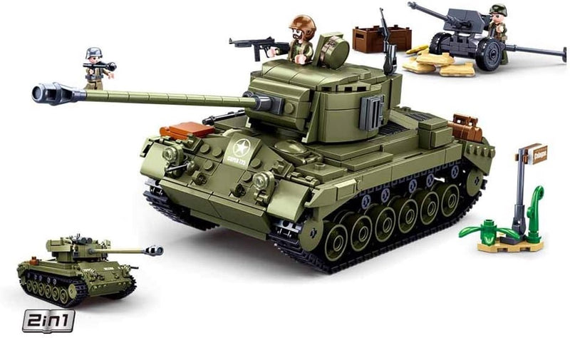 Afbeelding laden in galerijviewer, Sluban army wwii m26 pershing tank bouwspeelgoed – constructiespeelgoed modelbouw – bouwdoos met 742 bouwstenen – m38-b0860 vanaf 8 jaar