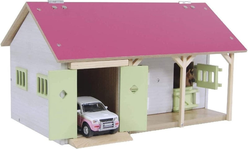 Afbeelding laden in galerijviewer, Kids globe paardenstal roze met 2 boxen en berging 1:32