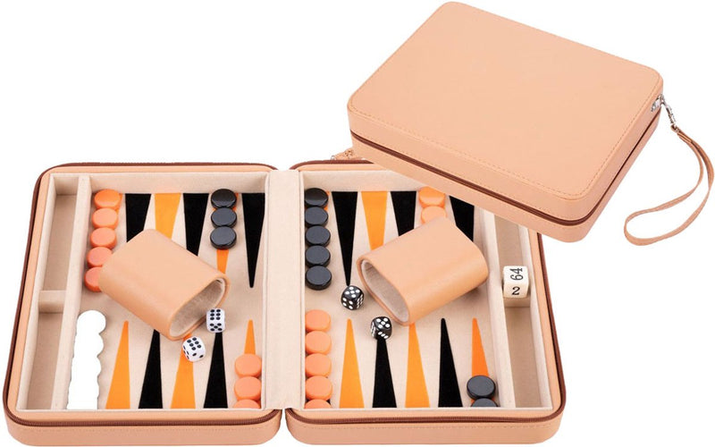 Afbeelding laden in galerijviewer, Engelhart backgammon reisspel met rits - beige