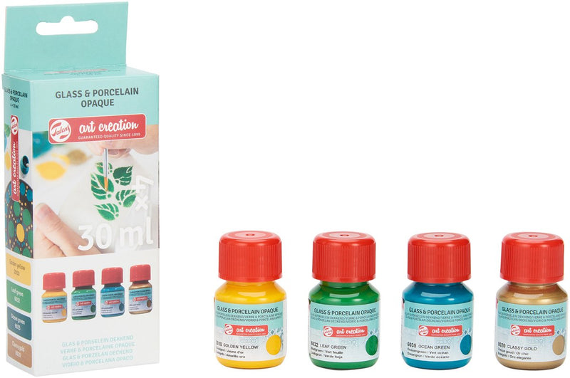 Afbeelding laden in galerijviewer, Talens art creation talens art creat.glas porselein dekkend set 4 x 30 ml groen goud