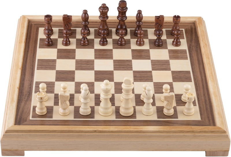 Afbeelding laden in galerijviewer, Engelhart schaakset 40x40 cm – luxe houten schaakbord ingelegd esdoorn walnoot fineer – koning 77 mm – met opbergsysteem – inclusief colourbox – houten schaakstukken bord –