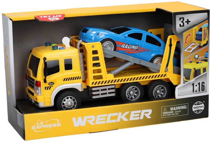 Afbeelding laden in galerijviewer, Lobbes speelgoed bv transporter takelwagen met auto licht en geluid