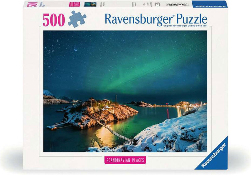 Afbeelding laden in galerijviewer, Ravensburger puzzel noorderlicht bij bergsfjord - legpuzzel - 500 stukjes