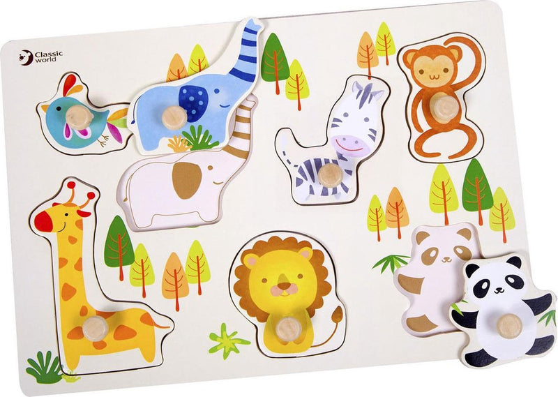 Afbeelding laden in galerijviewer, Classic world houten dierenpuzzel - educatief speelgoed met noppen.