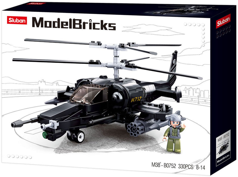 Afbeelding laden in galerijviewer, Sluban modelbricks gevechtshelikopter bouwspeelgoed – constructiespeelgoed – bouwset met 330 bouwstenen – m38-b0752 – vanaf 8 jaar