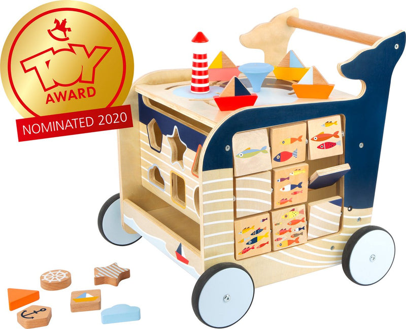 Afbeelding laden in galerijviewer, Small foot - houten activiteiten loopwagen walvis