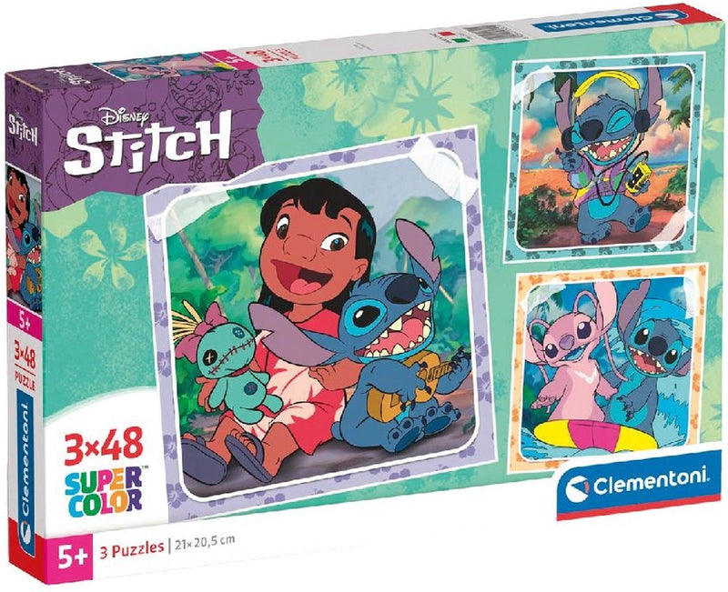 Afbeelding laden in galerijviewer, Clementoni legpuzzel super color vierkant disney stitch, 3x48st.