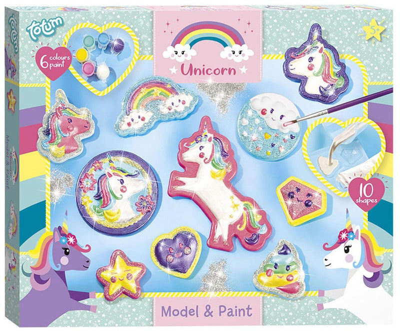 Afbeelding laden in galerijviewer, Totum unicorn gips gieten schilderen model paint 10 gipsfiguren maken incl. 5 kleuren verf en penseel - knutselset cadeau tip speelgoed meisjes en jongens vanaf 5 jaar