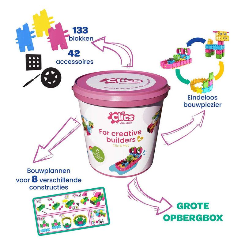 Afbeelding laden in galerijviewer, Clics bouwblokken - glitter bouwset 8in1