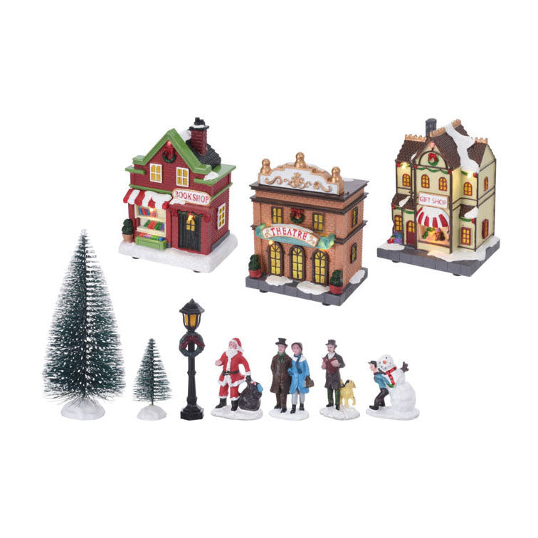 Afbeelding laden in galerijviewer, Kerstdorp met led set, 17dlg.