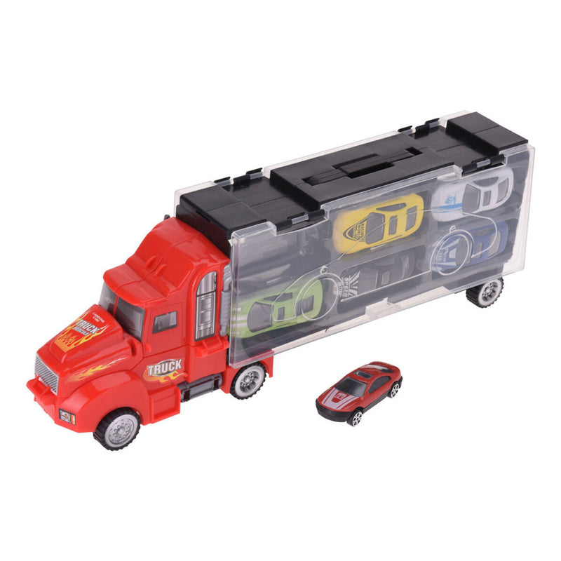 Afbeelding laden in galerijviewer, Vrachtwagen met Trailer en 6 Die-cast Auto's
